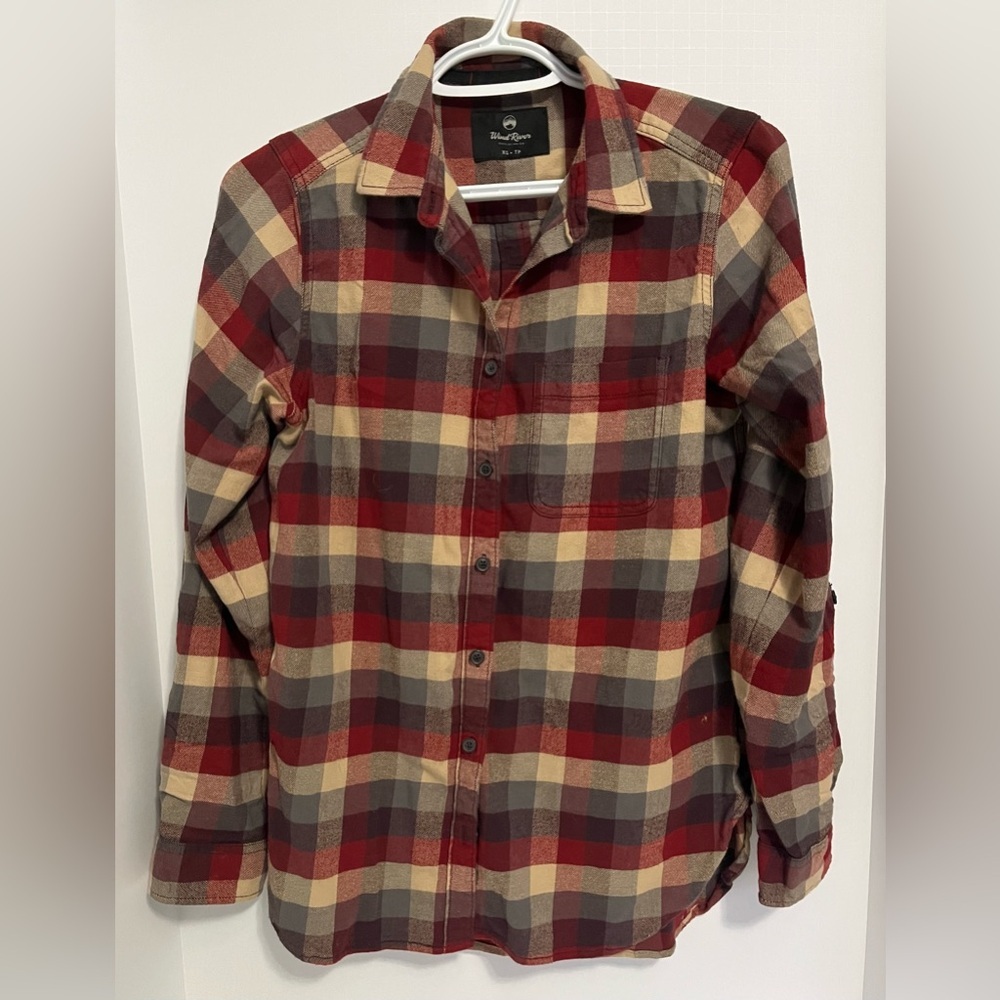 Wind River Plaid Flannel Shirt - Red/Tan/Grey - XS